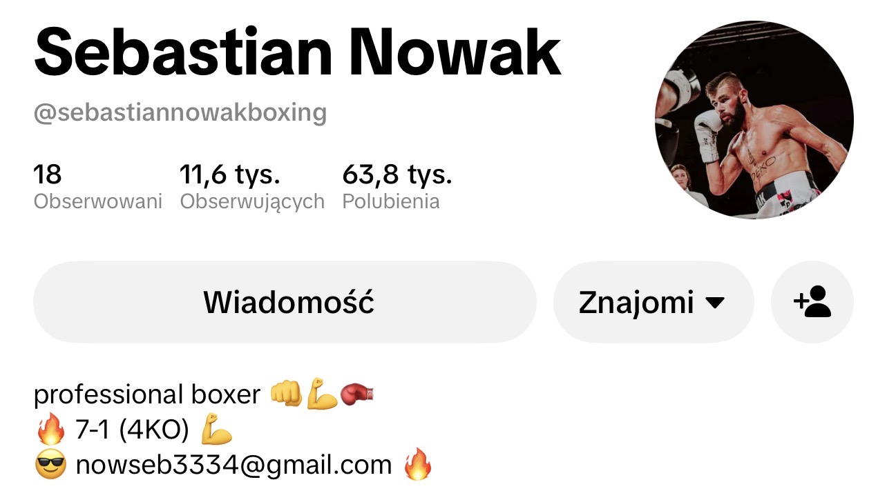 Profil Sebastiana Nowaka na TikToku, 11,6 tys. obserwujących